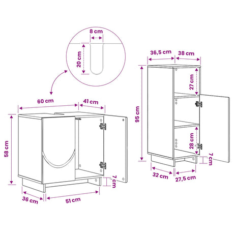 Bathroom Cabinet Set 2 pcs Sonoma Oak Engineered Wood, image 10