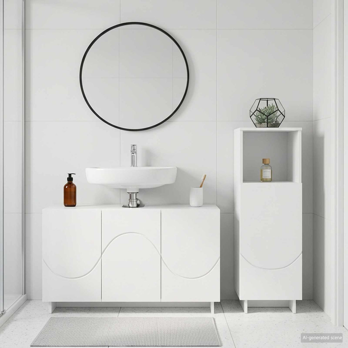 Bathroom Cabinet Set 2 pcs White Engineered Wood