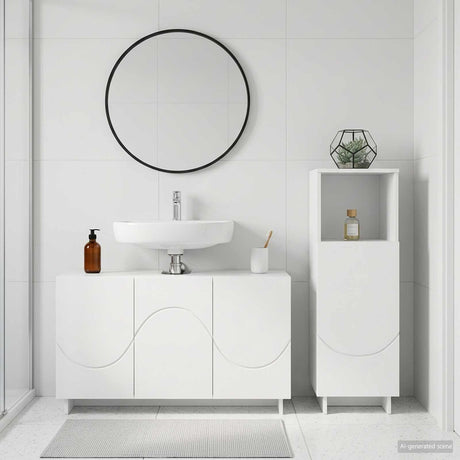 Bathroom Cabinet Set 2 pcs White Engineered Wood