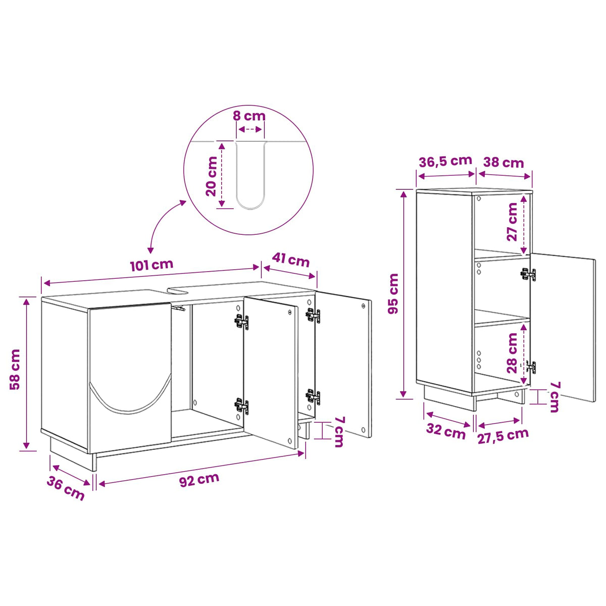 Bathroom Cabinet Set 2 pcs White Engineered Wood