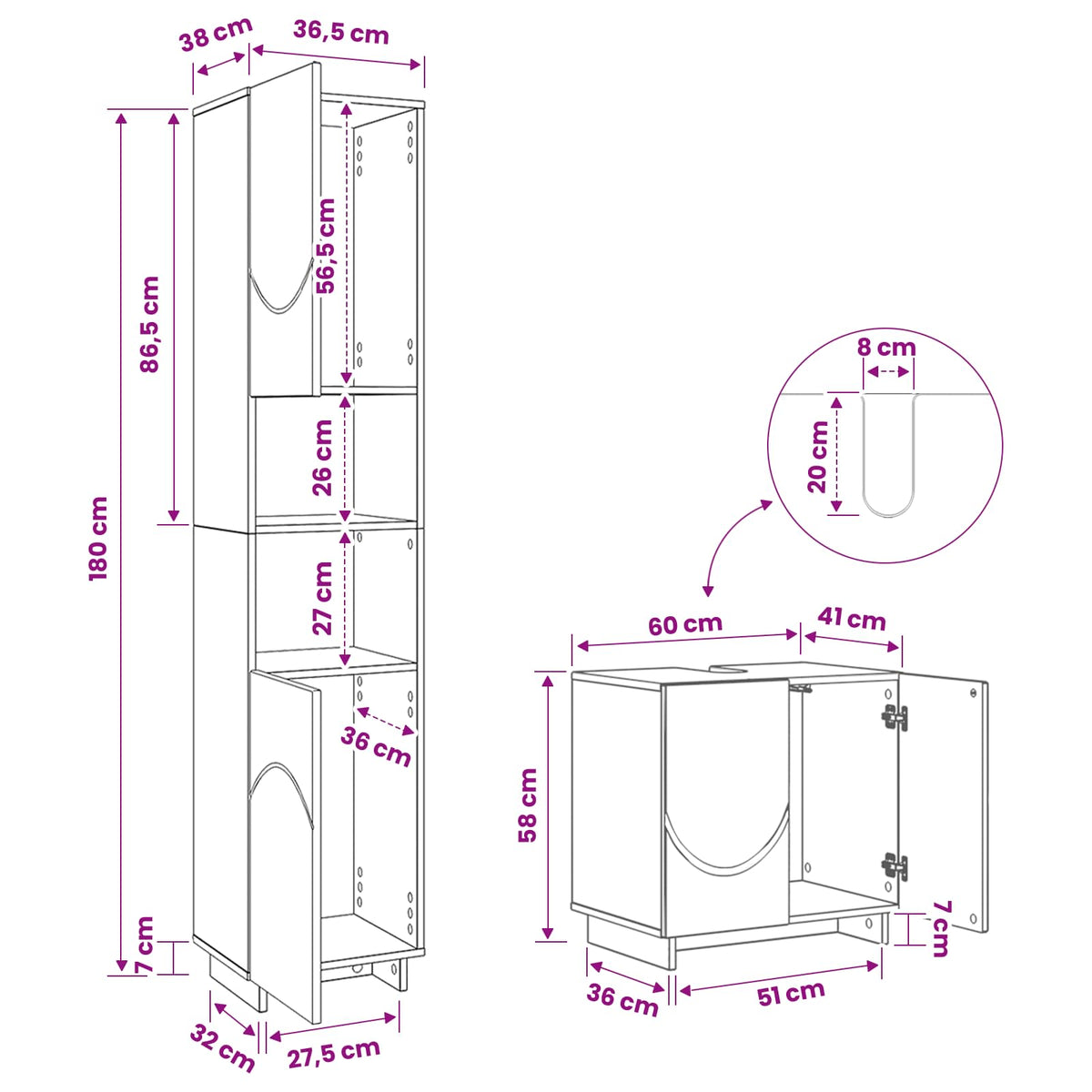 Bathroom Cabinet Set 2 pcs White Engineered Wood