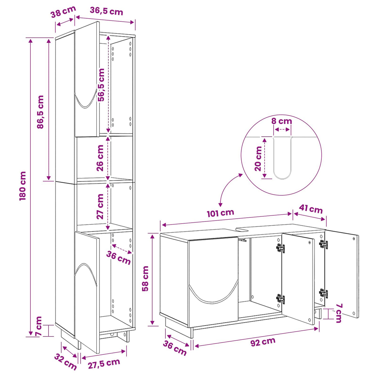 Bathroom Cabinet Set 2 pcs White Engineered Wood