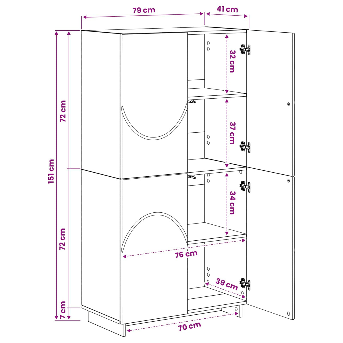 Highboard White 79 x 41 x 151 cm Engineered Wood