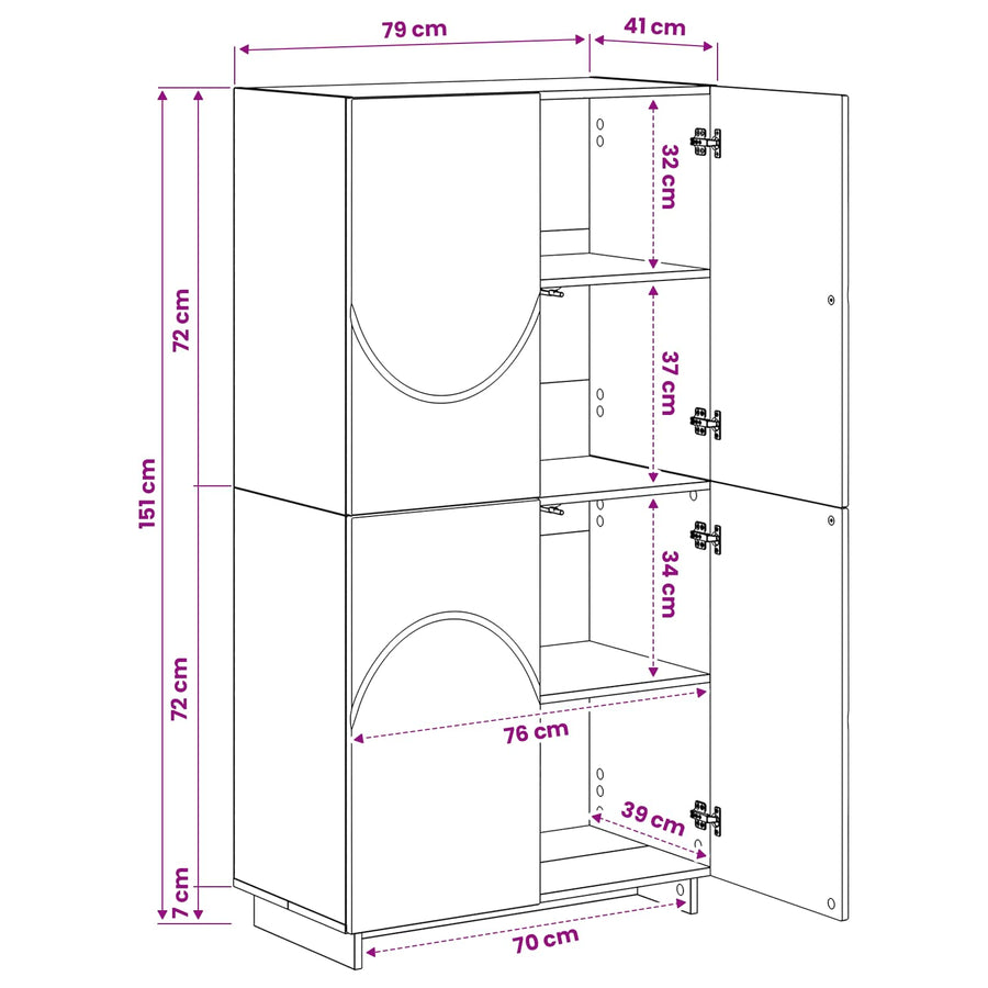 Highboard White 79 x 41 x 151 cm Engineered Wood