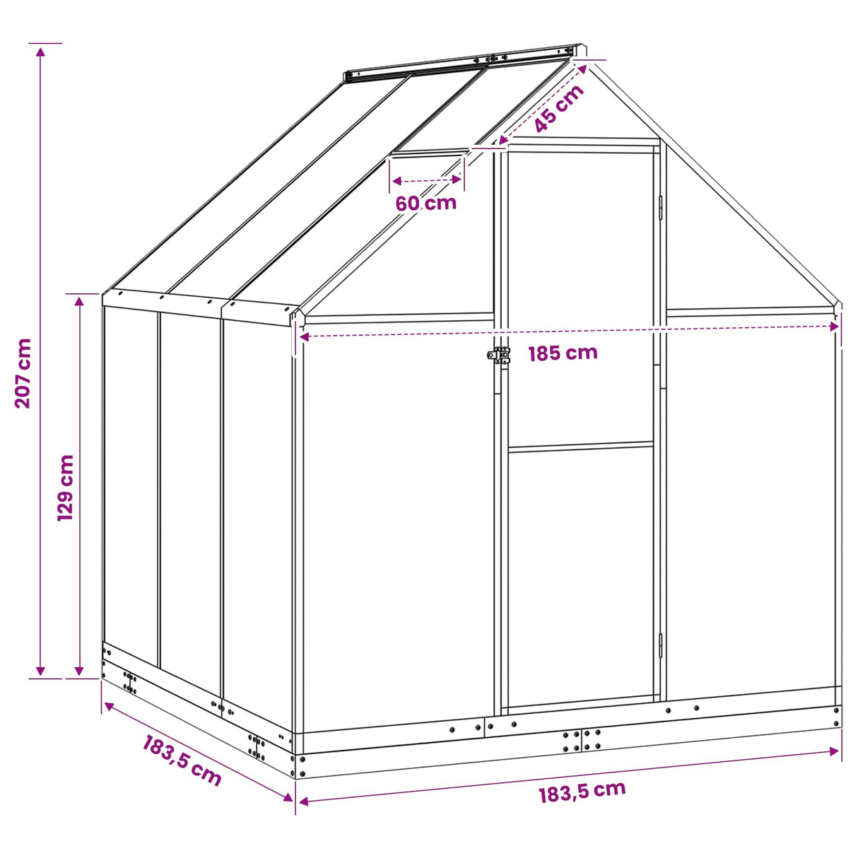 Garden Greenhouse with Door Anthracite 183.5 x 183.5 x 207 cm