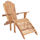 Garden Adirondack Chair with Footrest Natural Solid Teak Wood - Front View