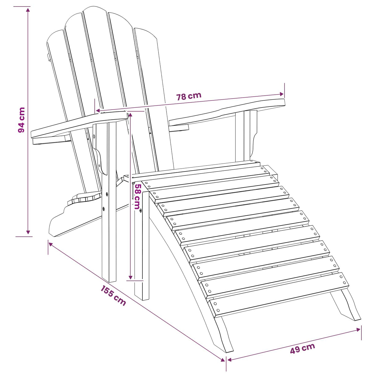 Garden Adirondack Chair with Footrest Natural Solid Teak Wood