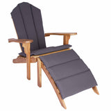 Garden Adirondack Chair with Footrest Natural Solid Teak Wood - Front View