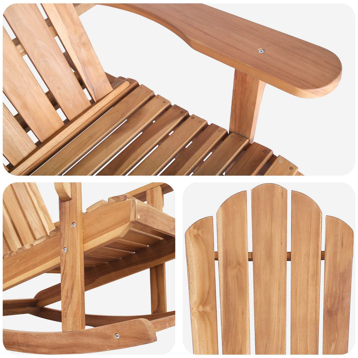 Garden Adirondack Rocking Chair Natural Solid Teak wood
