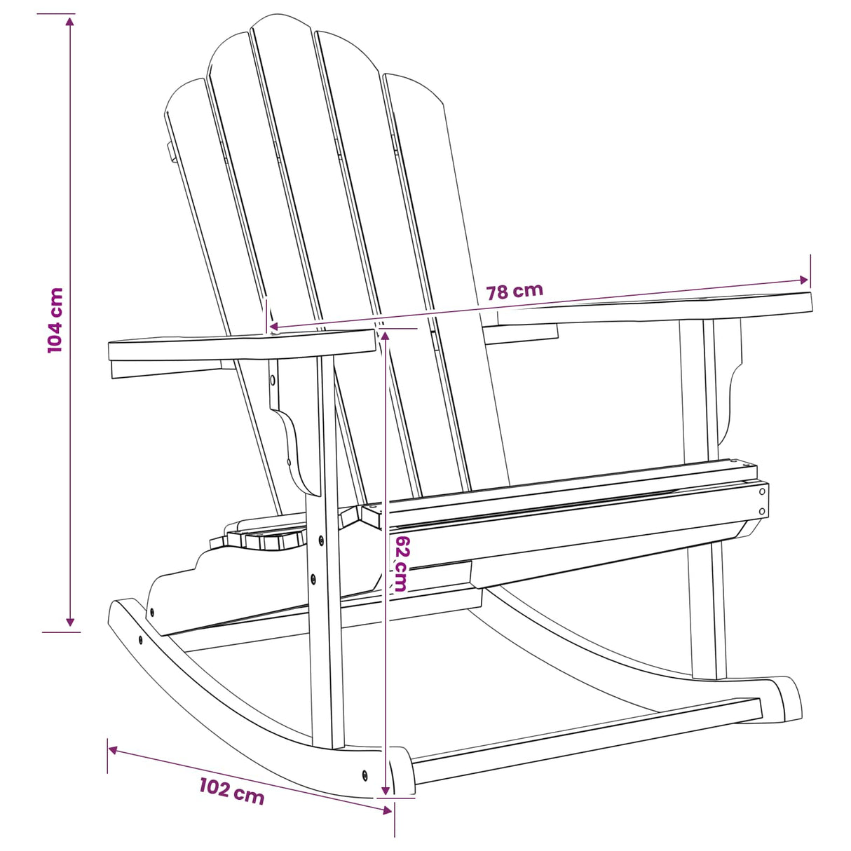 Garden Adirondack Rocking Chair Natural Solid Teak wood