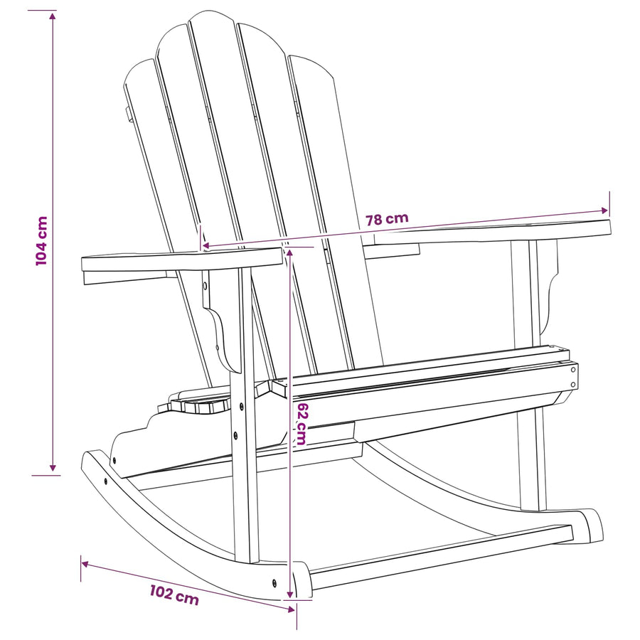 Garden Adirondack Rocking Chair Natural Solid Teak wood