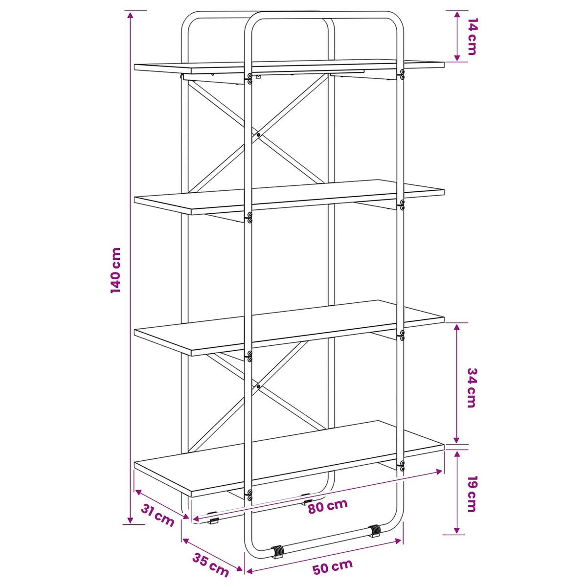 Bookshelf 4-Tier 80 x 35 x 140 cm PB Sonoma Oak