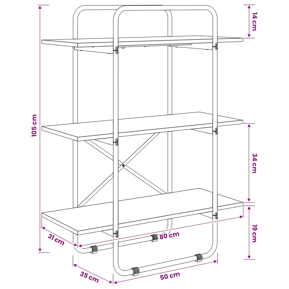 Bookshelf 3-Tier 80 x 35 x 105 cm PB Sonoma Oak
