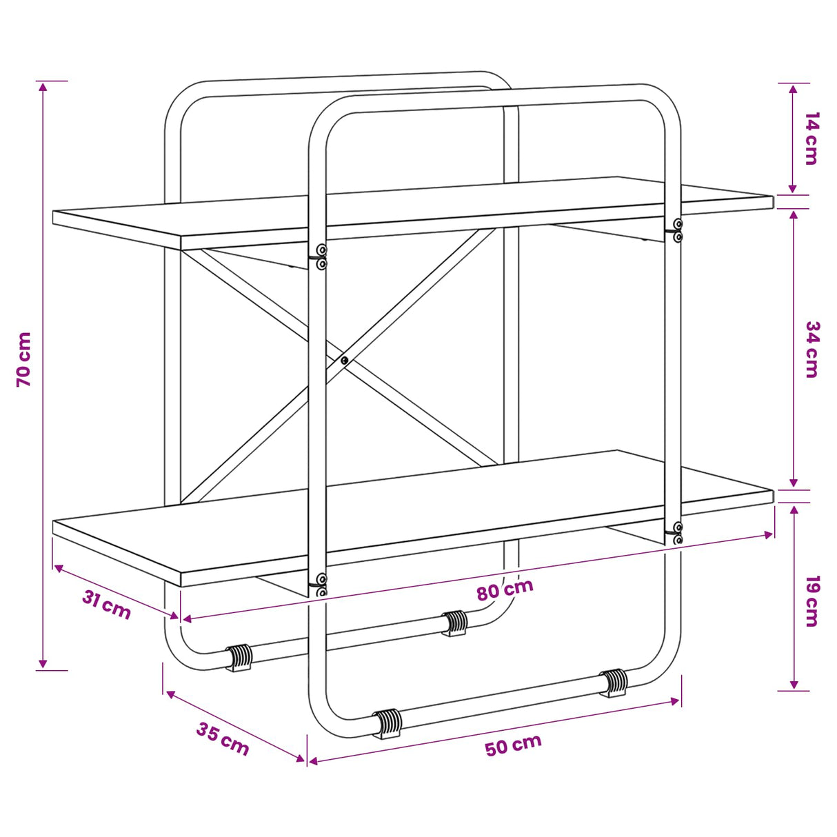 Bookshelf 2-Tier 80 x 35 x 70 cm PB Sonoma Oak