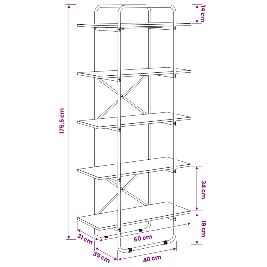Bookshelf 5-Tier 60 x 35 x 175.5 cm PB Sonoma Oak