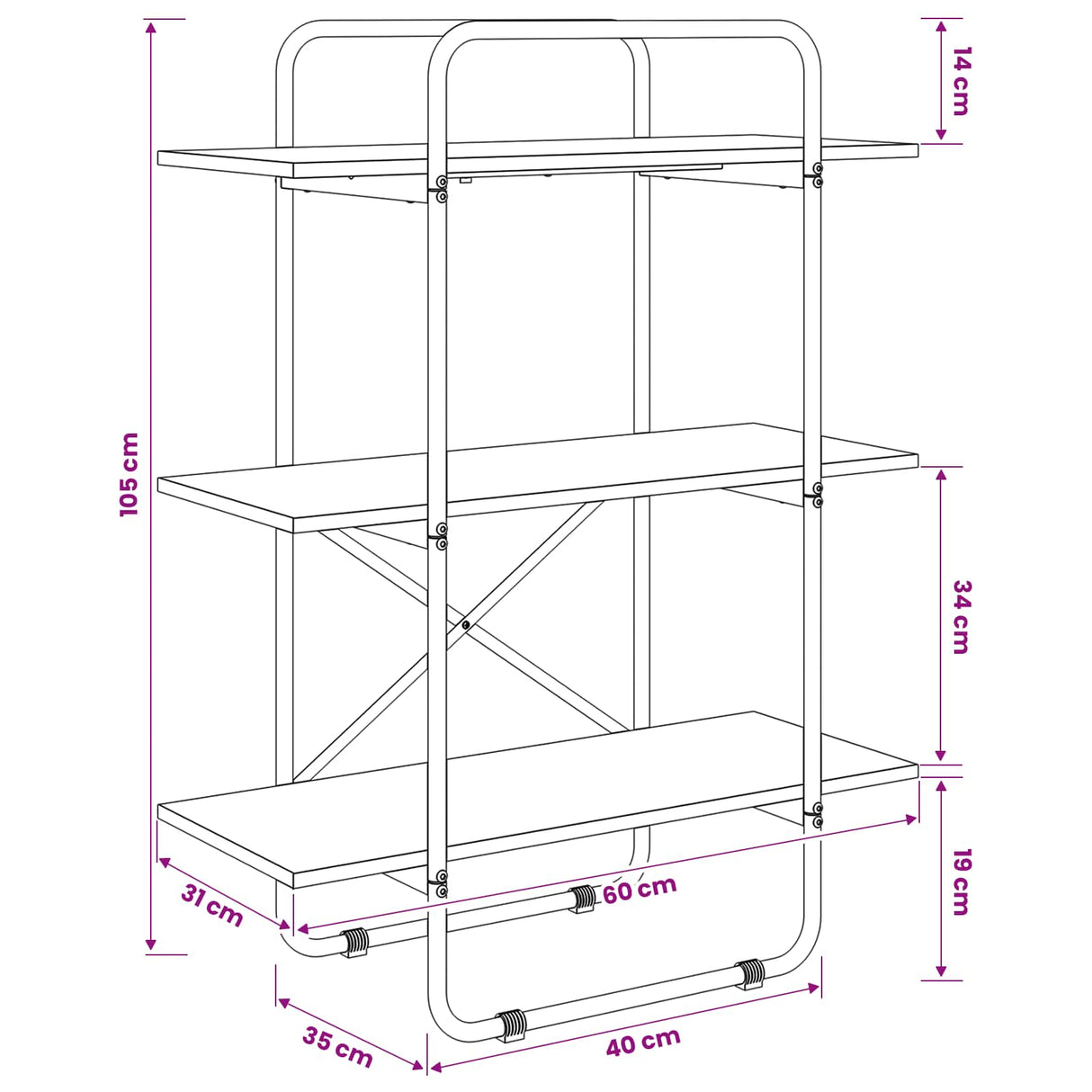 Bookshelf 3-Tier 60 x 35 x 105 cm PB Sonoma Oak
