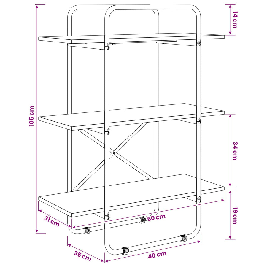 Bookshelf 3-Tier 60 x 35 x 105 cm PB Sonoma Oak