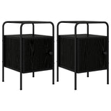 Bedside Cabinet 2 pcs Black Oak Engineered Wood - Front View