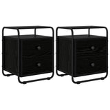 Bedside Cabinet 2 pcs Black Oak Engineered Wood - Front View