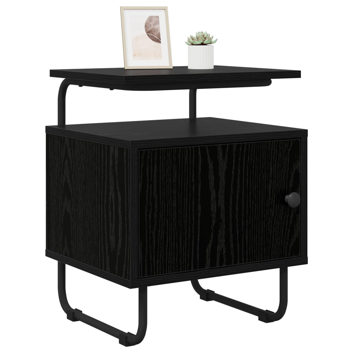 Bedside Cabinet Black Oak Engineered Wood
