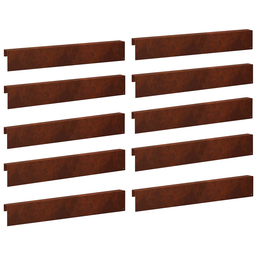 Garden Edging Cover 10 pcs 100 x 6 x 15 cm Weathering Steel