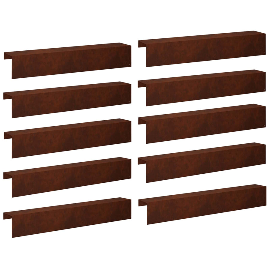 Garden Edging Cover 10 pcs 100 x 15 x 15 cm Weathering Steel