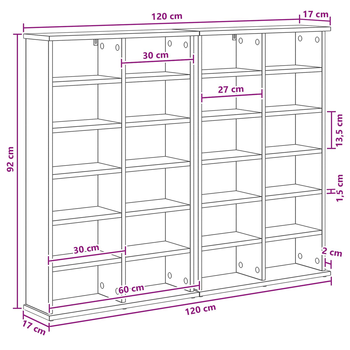CD Cabinet 2 pcs White 60 x 17 x 92 cm Engineered Wood