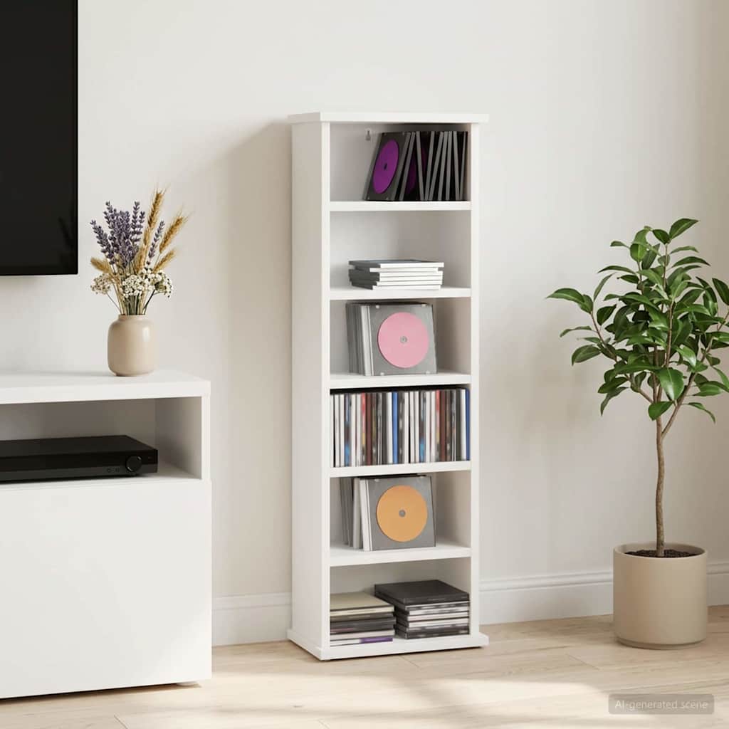 CD Cabinet White 60 x 17 x 92 cm Engineered Wood