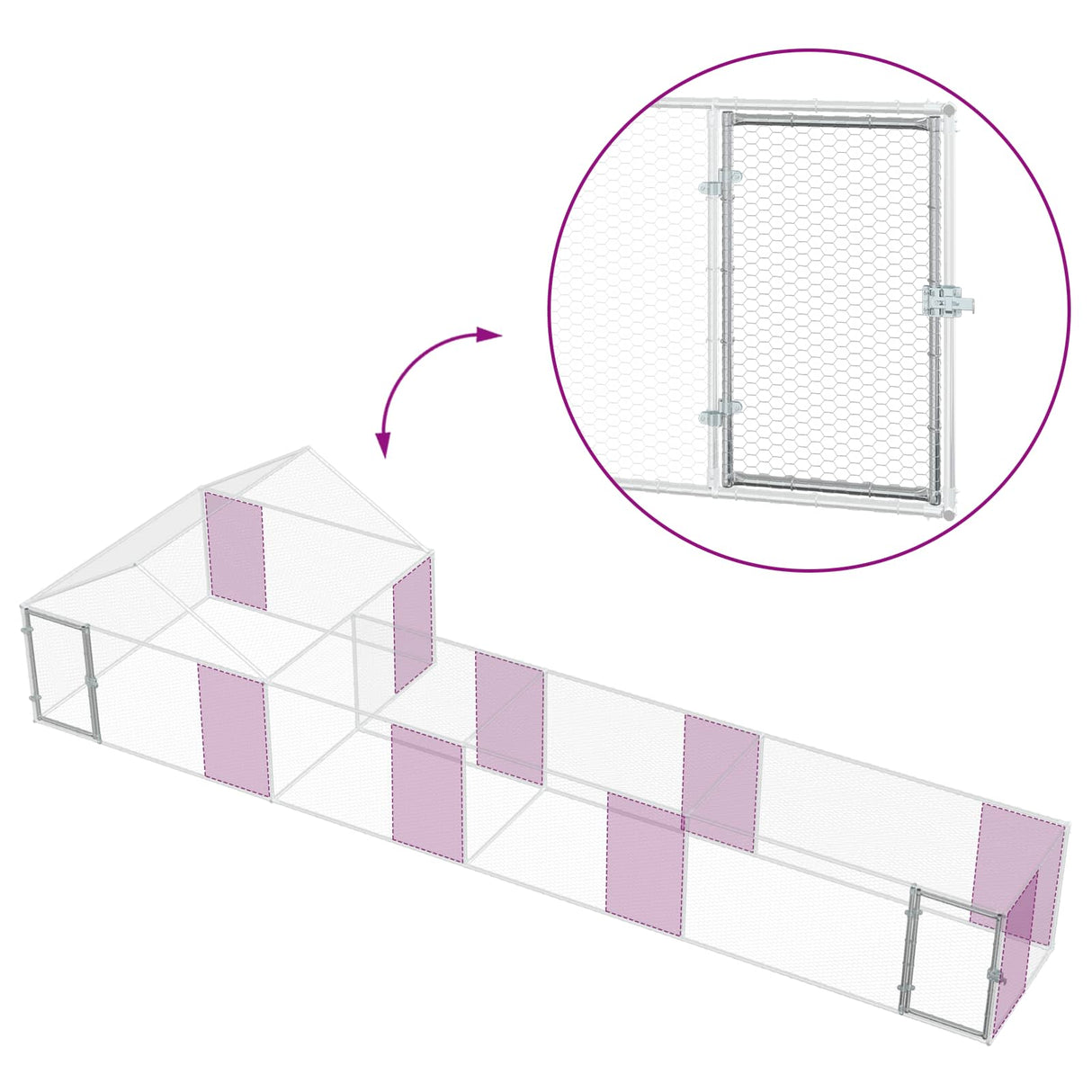 Chicken Coop with Roof and Yard 2 pcs Silver 7 x 2 x 1.5 m