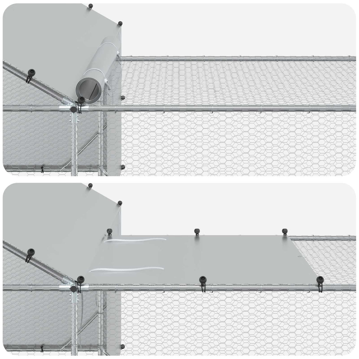 Chicken Coop with Roof and Yard 2 pcs Silver 800 x 200 x 190 cm