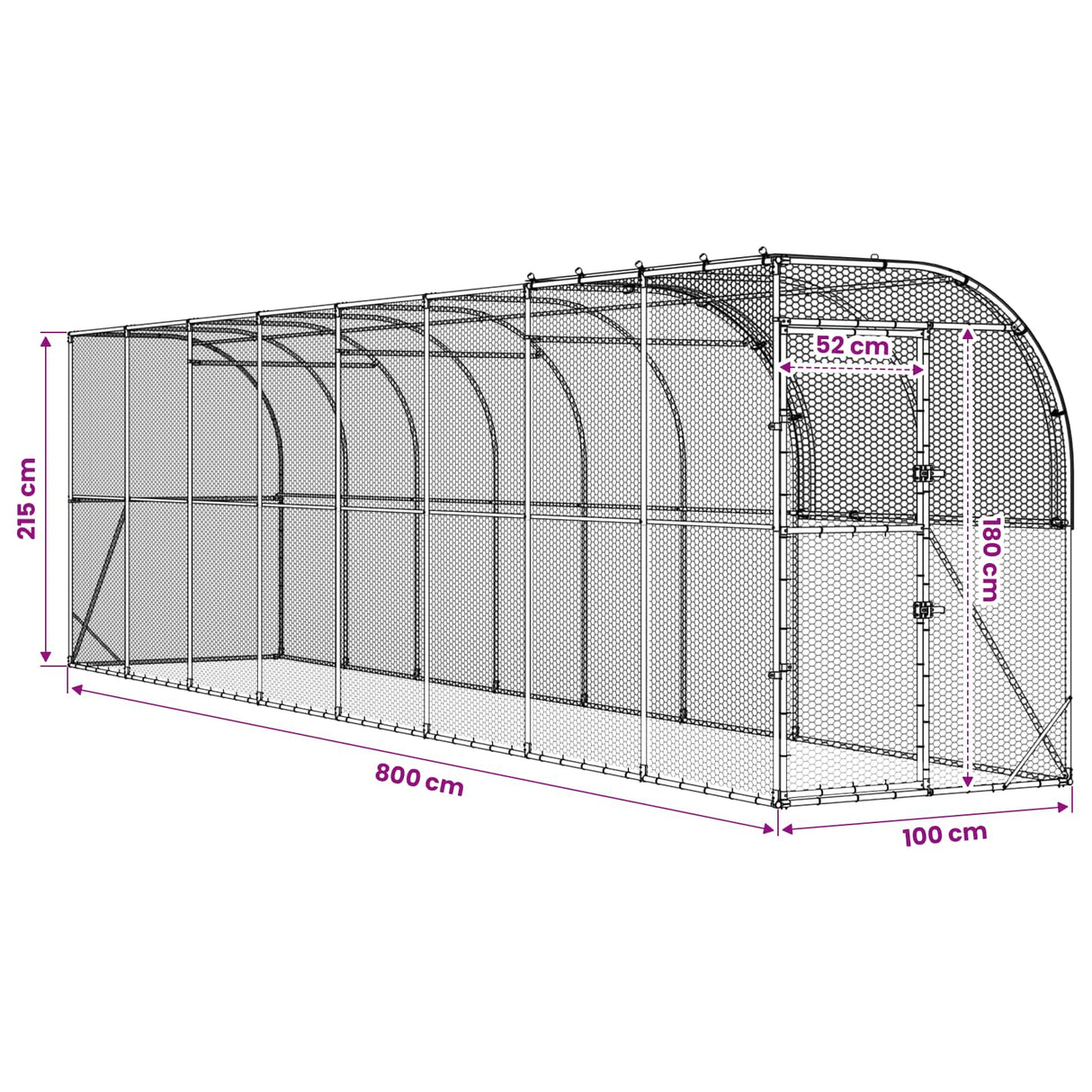 Against Wall Chicken Coop Silver 800 x 100 x 215 cm