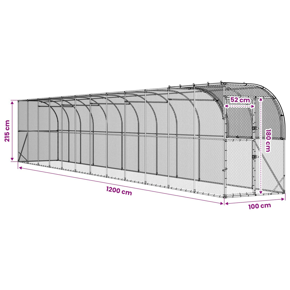 Against Wall Chicken Coop Silver 1200 x 100 x 215 cm