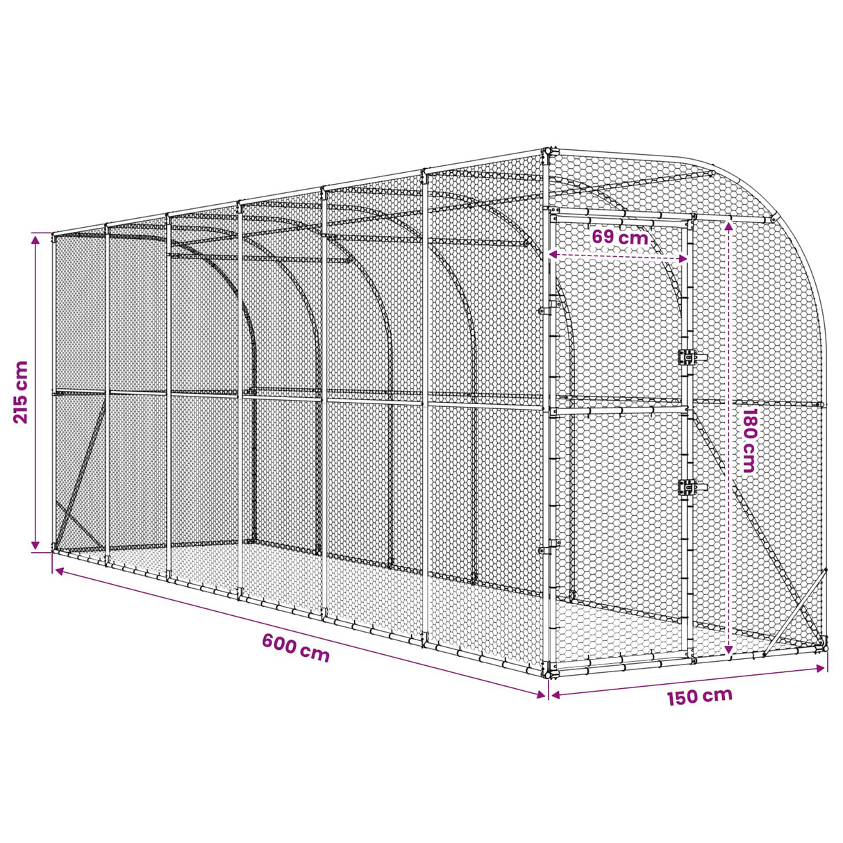 Against Wall Chicken Coop Silver 600 x 150 x 215 cm