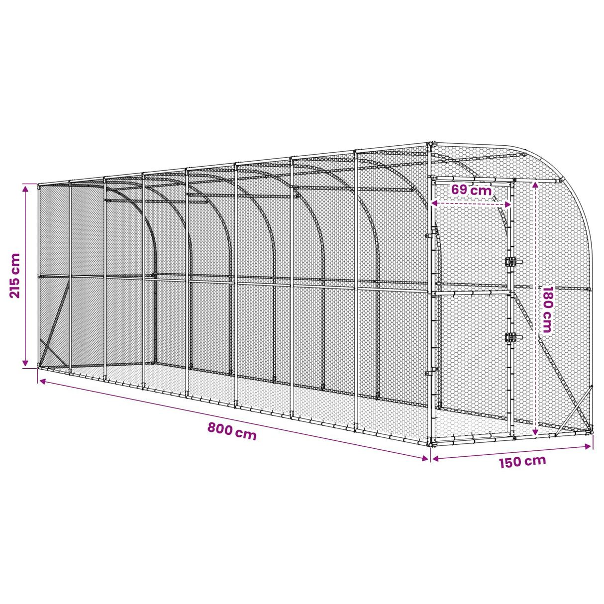 Against Wall Chicken Coop Silver 600 x 150 x 215 cm
