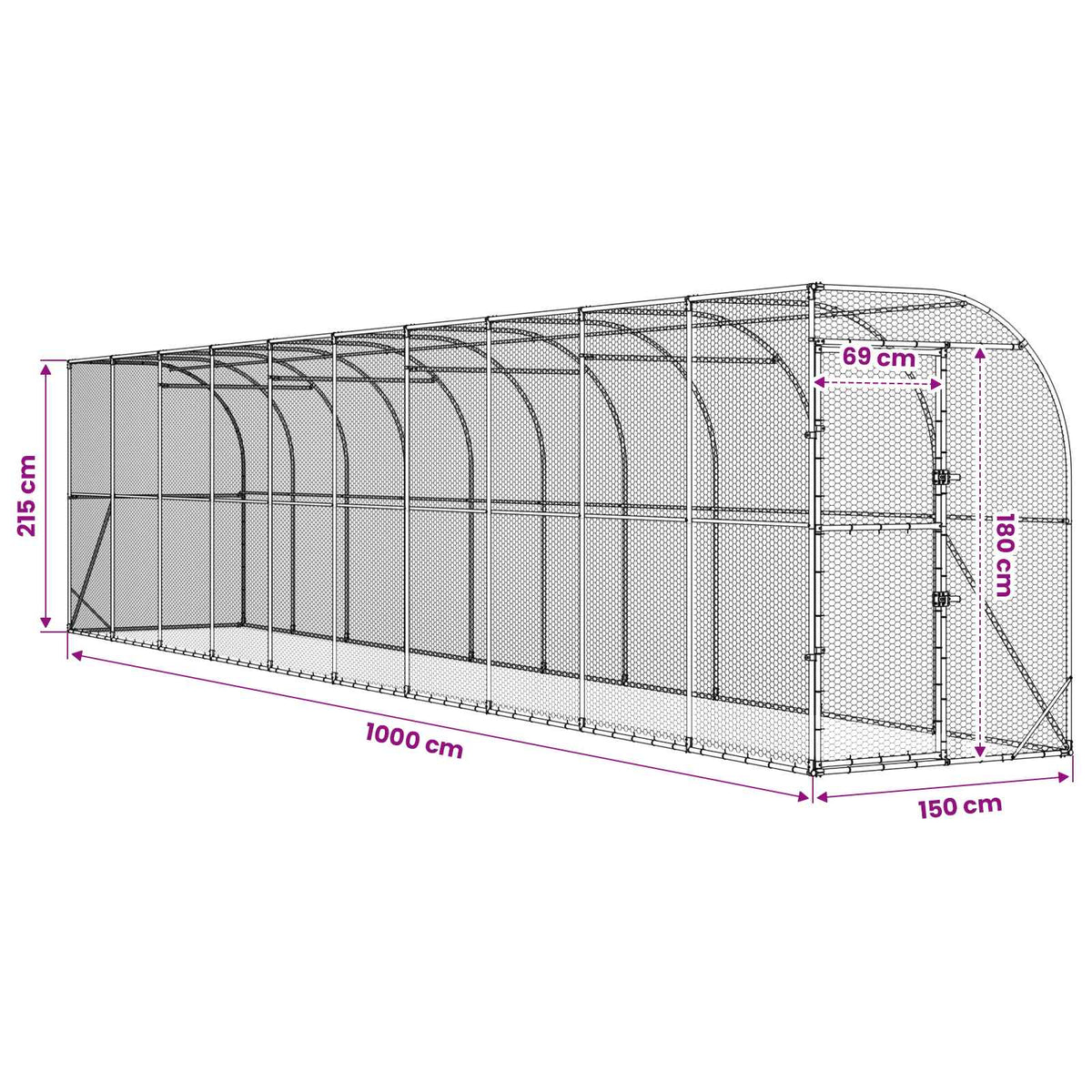Against Wall Chicken Coop Silver 600 x 150 x 215 cm