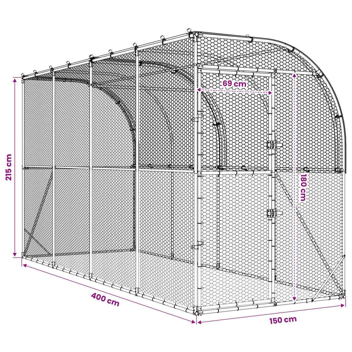 Against Wall Chicken Coop Silver 600 x 150 x 215 cm