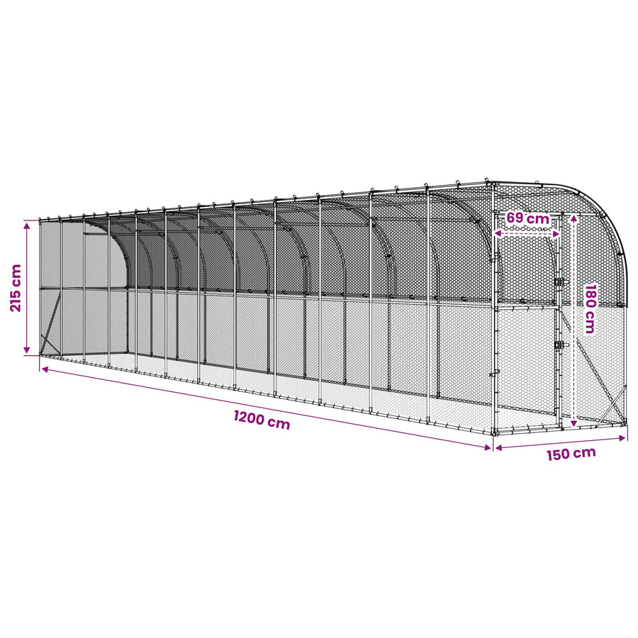 Against Wall Chicken Coop Silver 600 x 150 x 215 cm