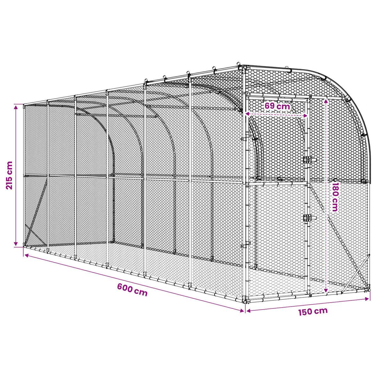 Against Wall Chicken Coop Silver 600 x 150 x 215 cm
