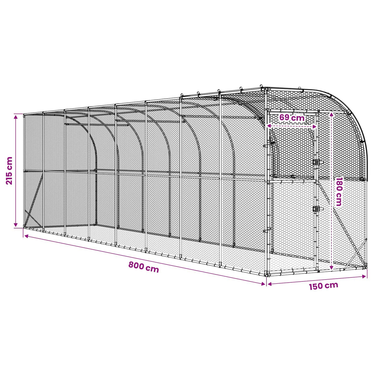 Against Wall Chicken Coop Silver 800 x 150 x 215 cm
