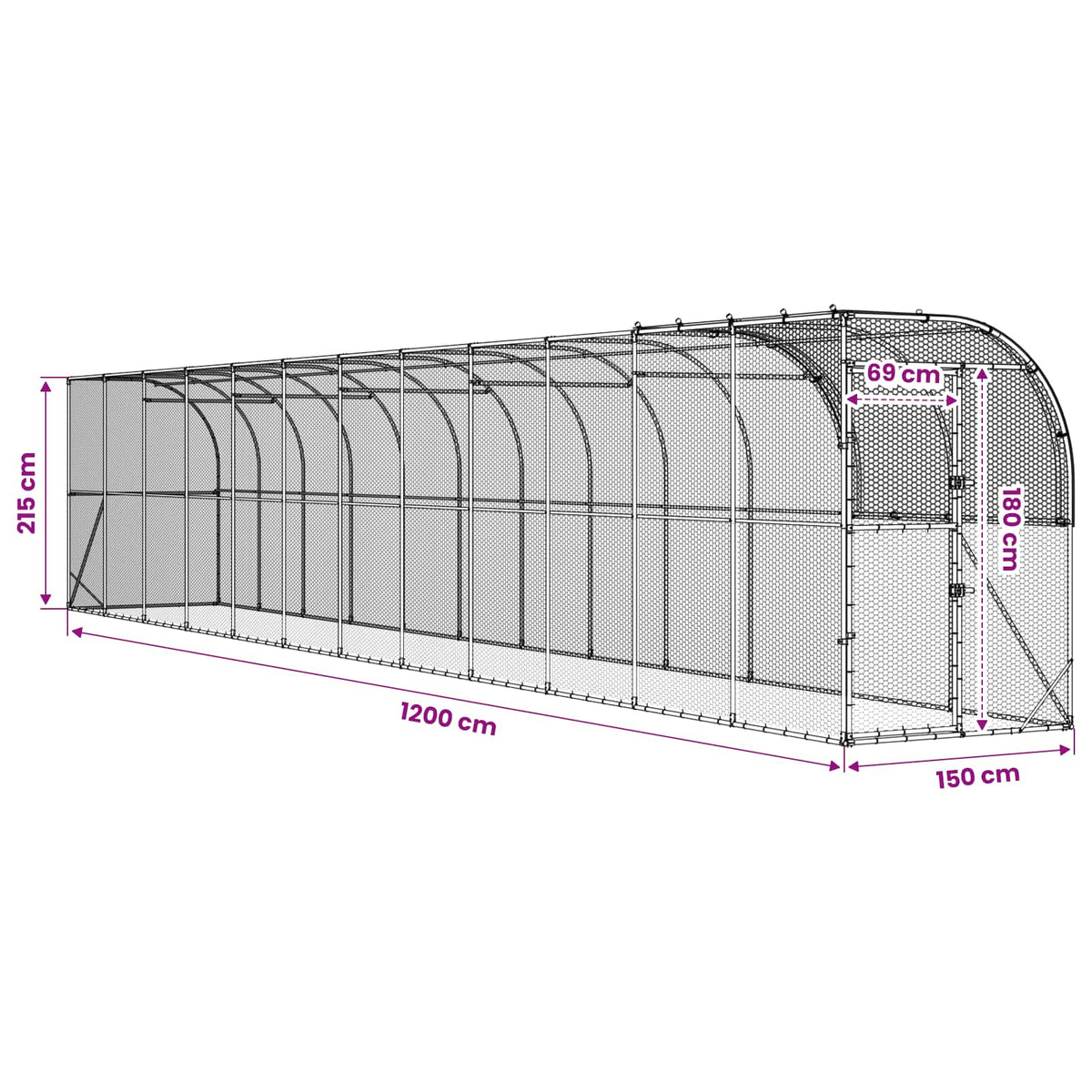 Against Wall Chicken Coop Silver 1200 x 150 x 215 cm