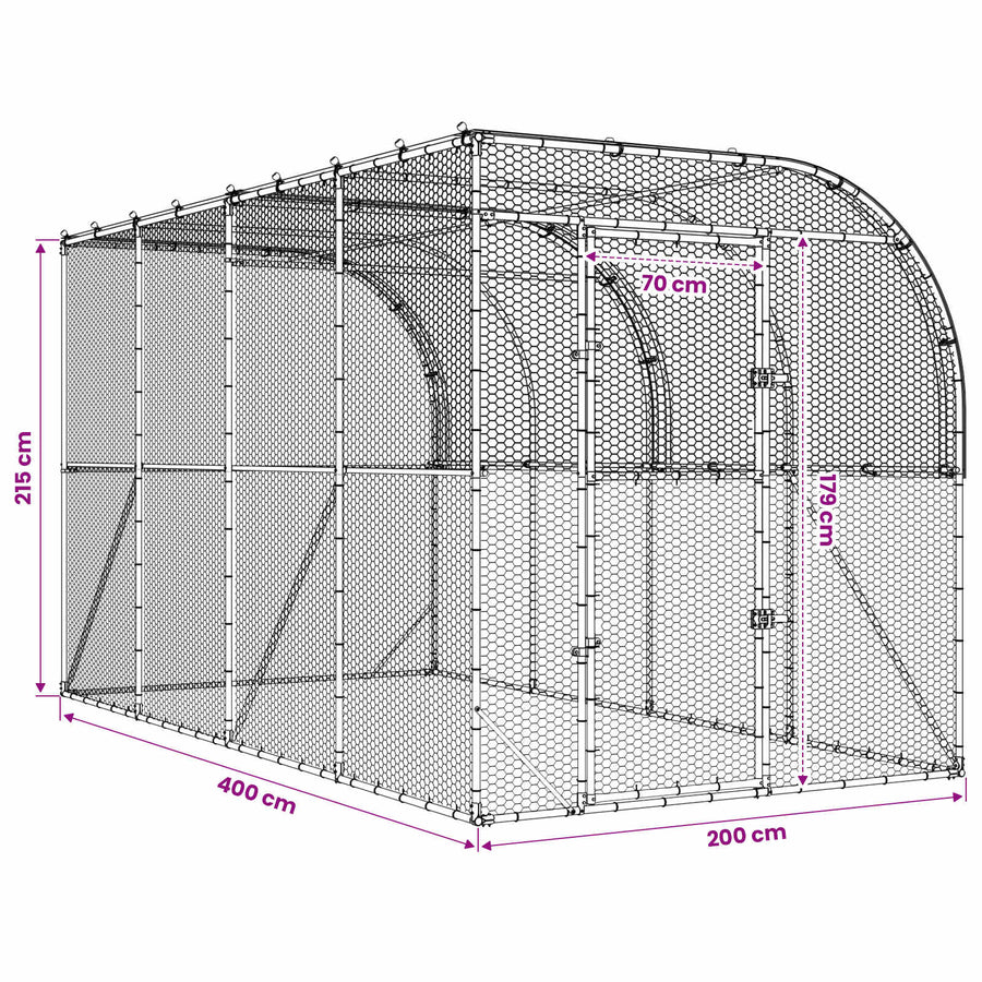 Against Wall Chicken Coop Silver 600 x 150 x 215 cm