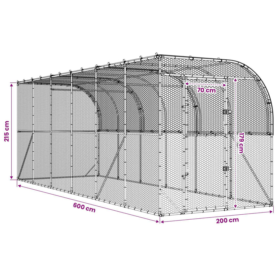 Against Wall Chicken Coop Silver 600 x 150 x 215 cm