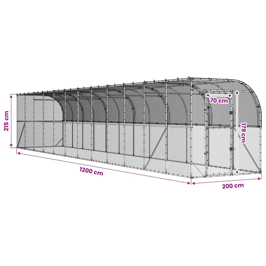 Against Wall Chicken Coop Silver 600 x 150 x 215 cm