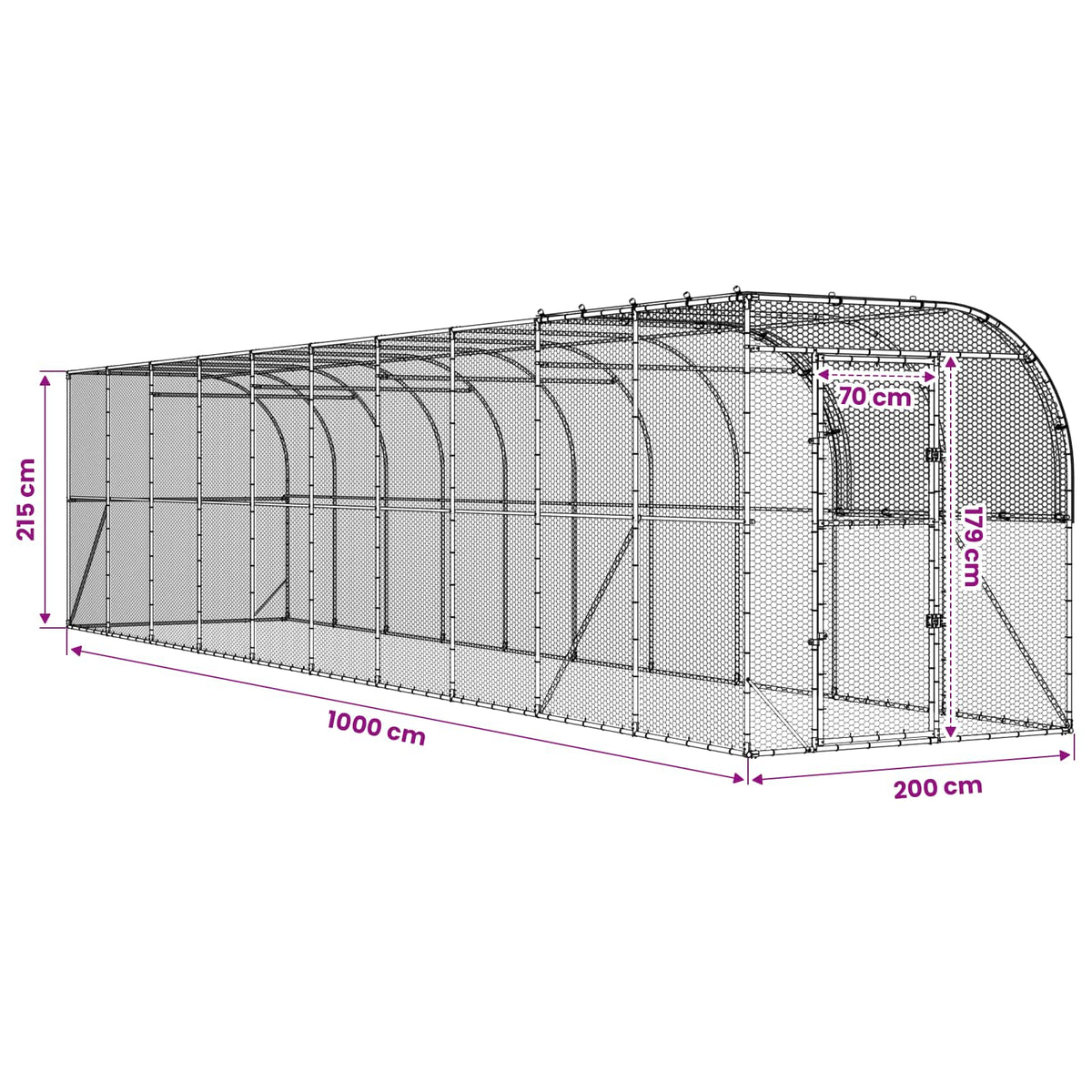 Against Wall Chicken Coop Silver 1000 x 200 x 215 cm
