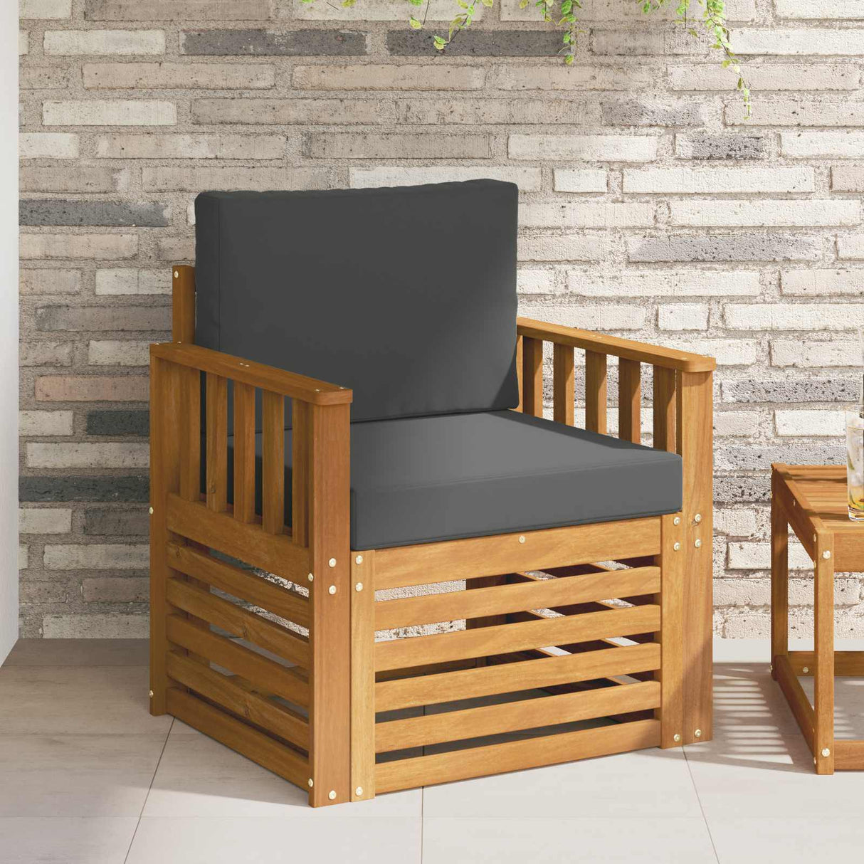 Outdoor Sofa Solid Acacia Wood and Polyester Natural