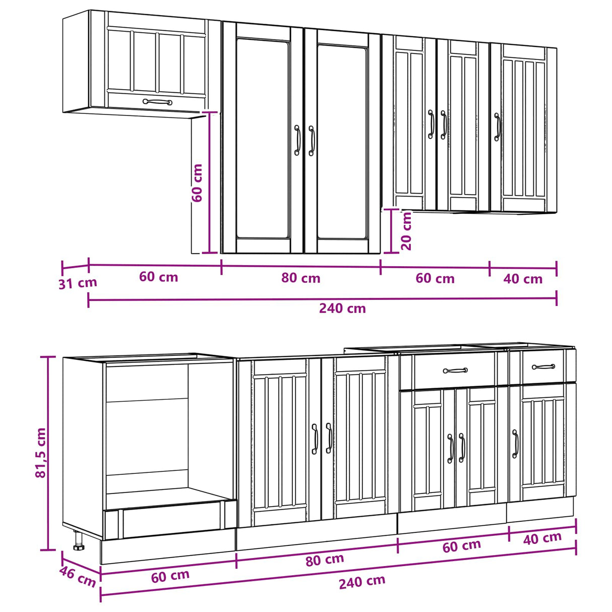 Cabinet Set with Drawer with Shelf 8 pcs White Engineered Wood