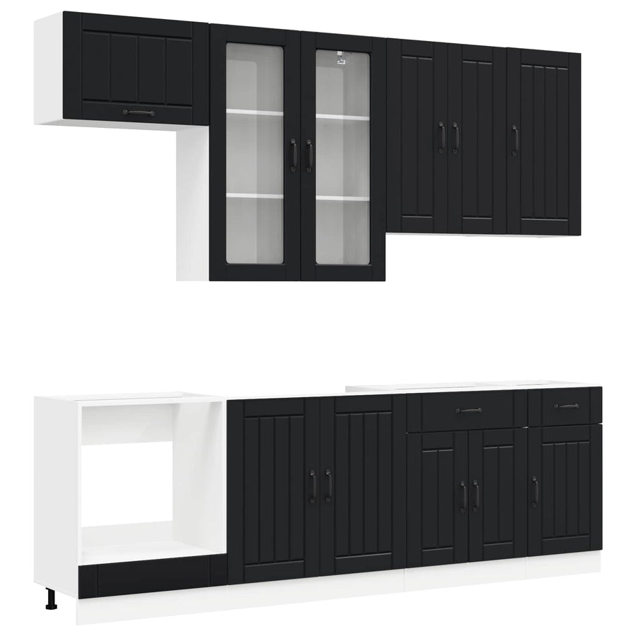 Kitchen Unit LUCCA 8 pcs Black Engineered Wood