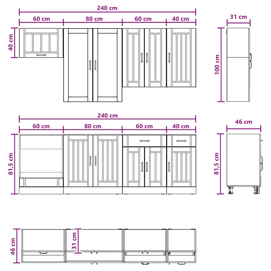 Kitchen Unit LUCCA 8 pcs Black Engineered Wood