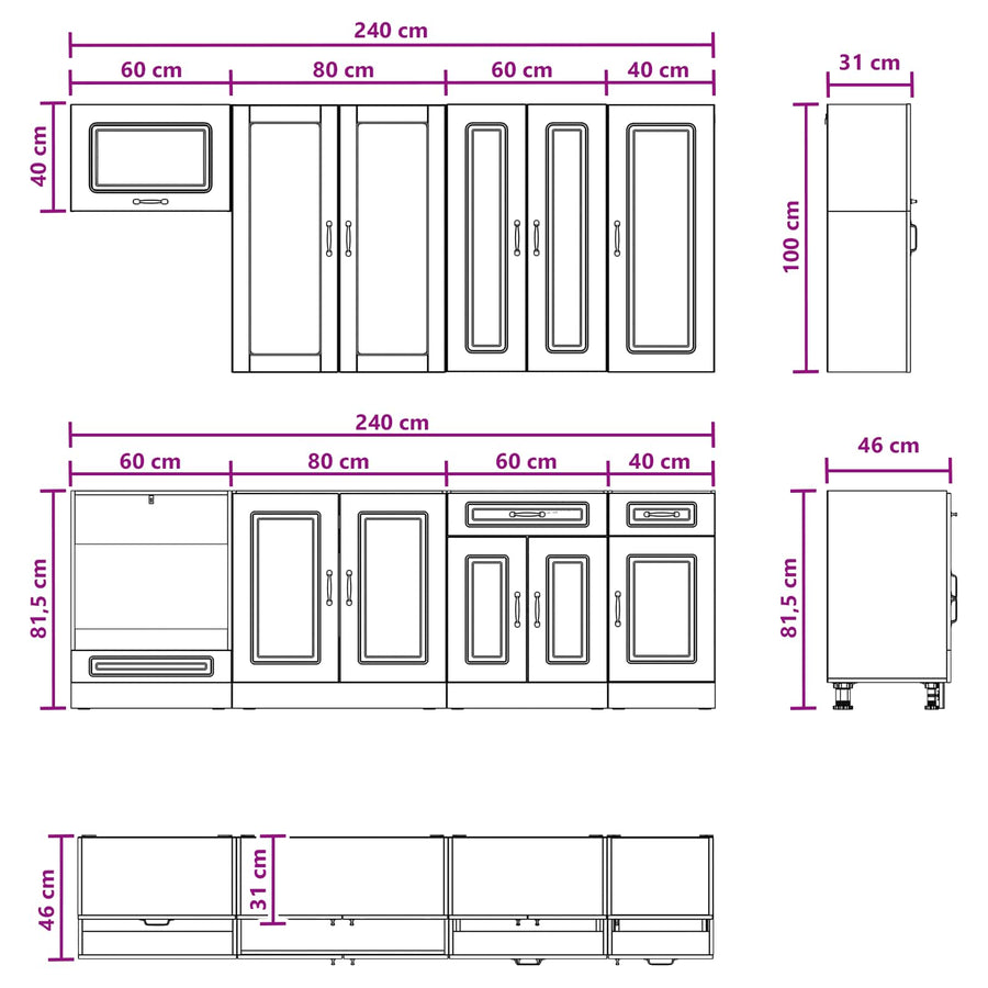 Kitchen Unit KALMAR 8 pcs High Gloss White Engineered Wood