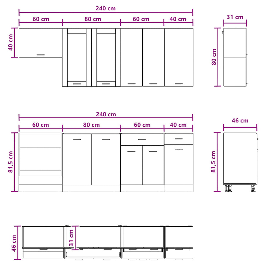 Kitchen Unit LYON 8 pcs Black Oak Engineered Wood
